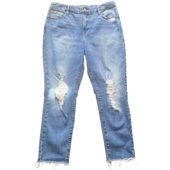 Good American Tapered Leg Raw The Weekender Hem Distressed Jeans Size 8/29 Blue - Picture 1 of 8
